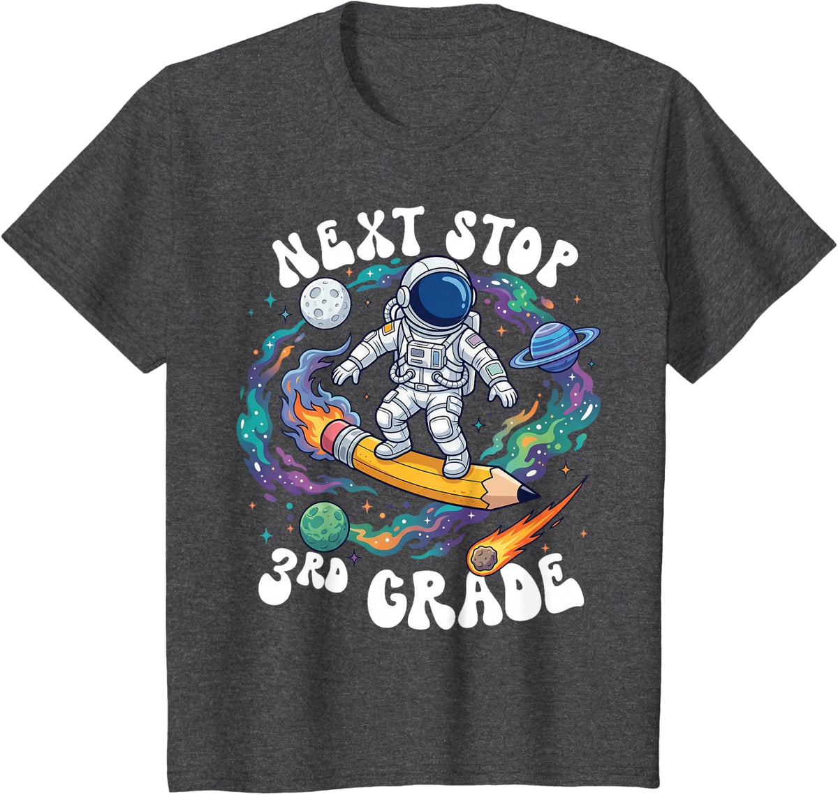 Next Stop 3rd Grade School Graduation Astronaut Boy Girl Kid T-Shirt - Dark Heather Grey