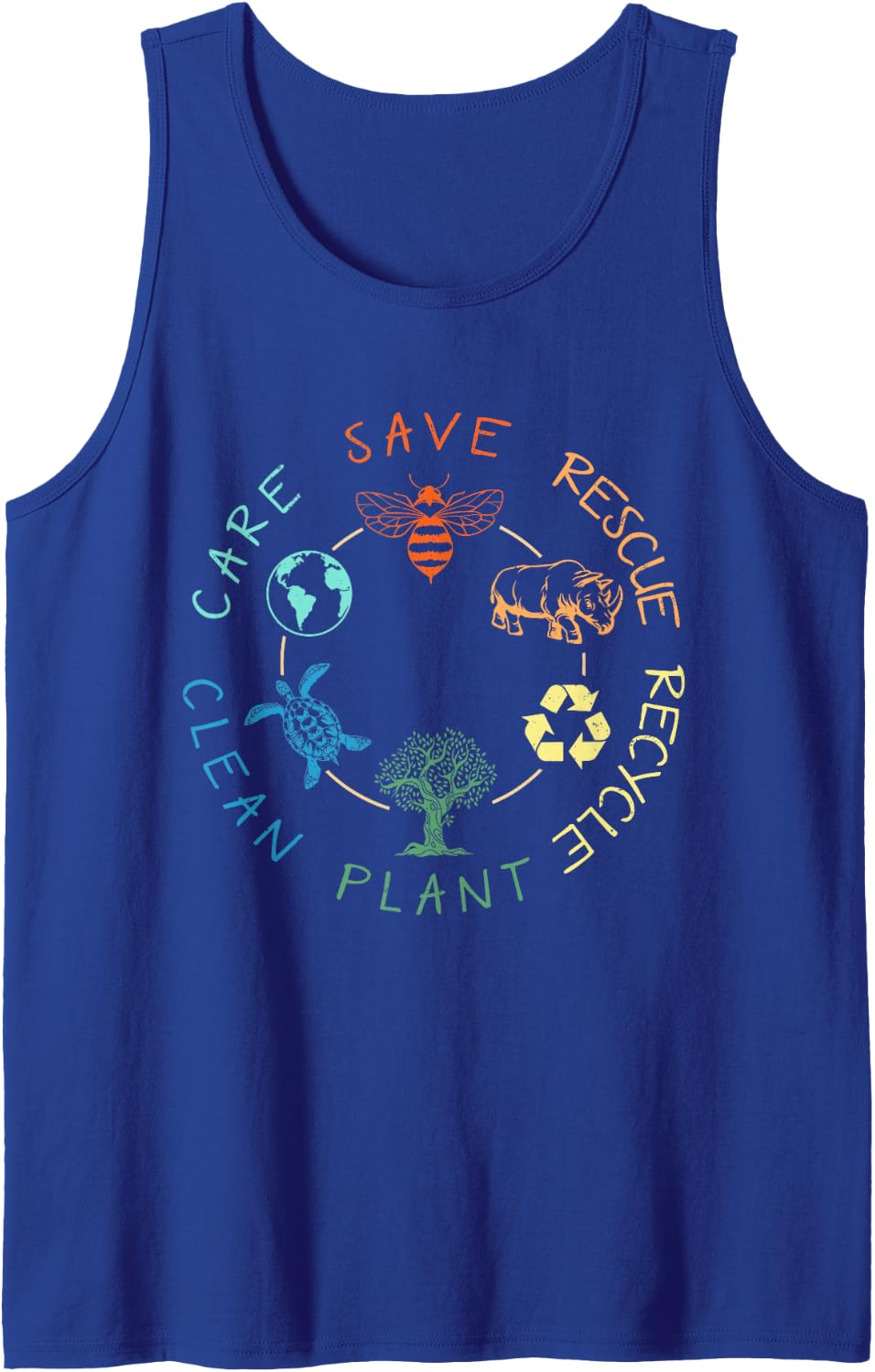 Save Bees Rescue Animals Recycle Plastic Earth Day Tank Top - Royal Blue