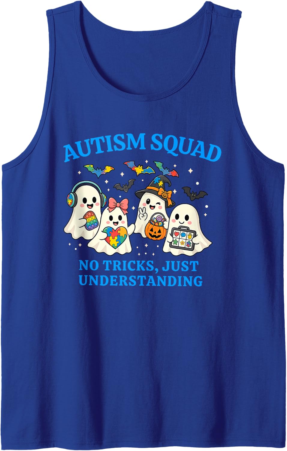 Autism Squad Puzzle Ghost Halloween Autism Awareness Teacher Sleeveless Tank Top - Royal Blue