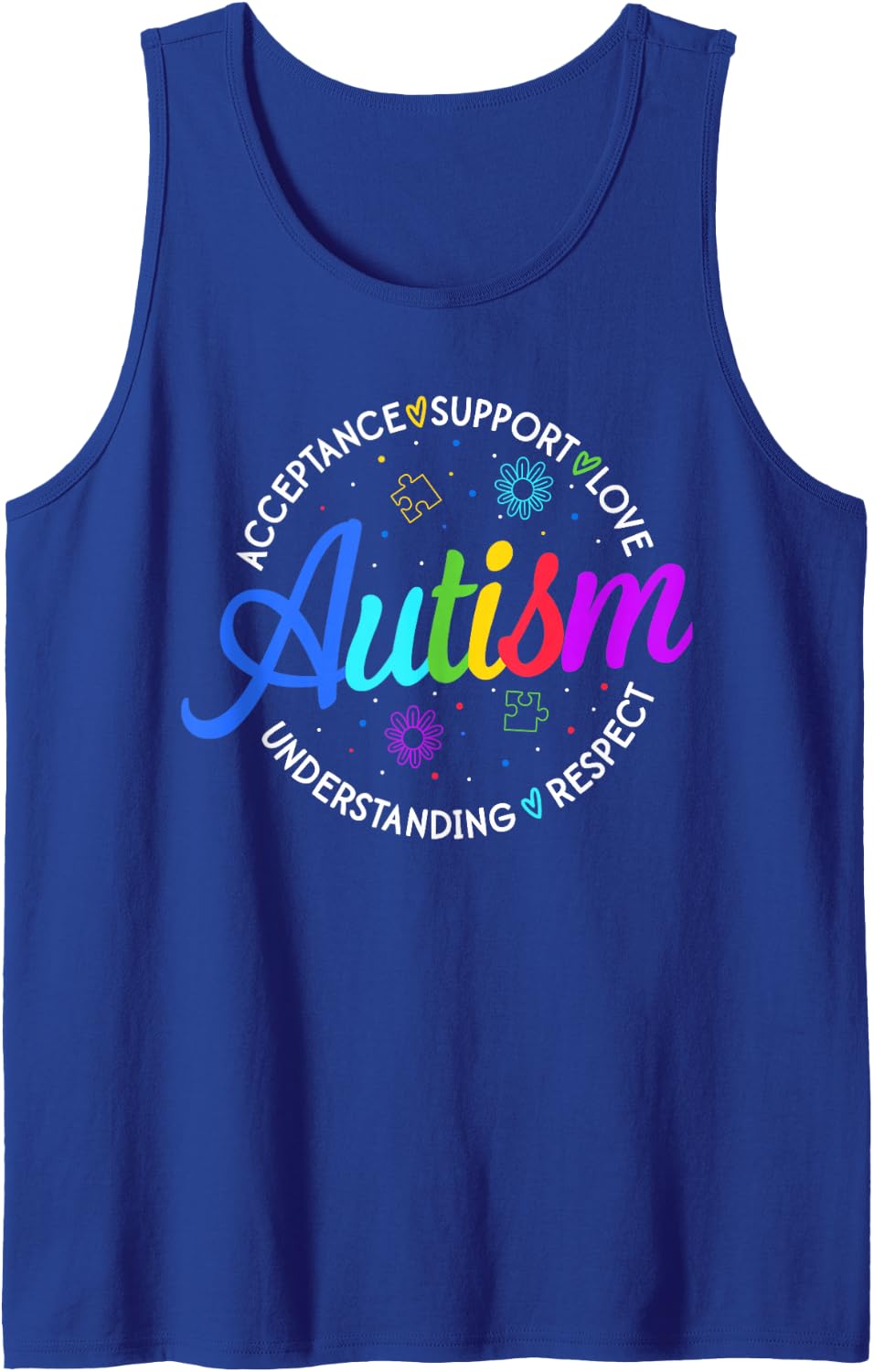 Autism Awareness Acceptance Support Love Understanding Sleeveless Tank Top - Royal Blue
