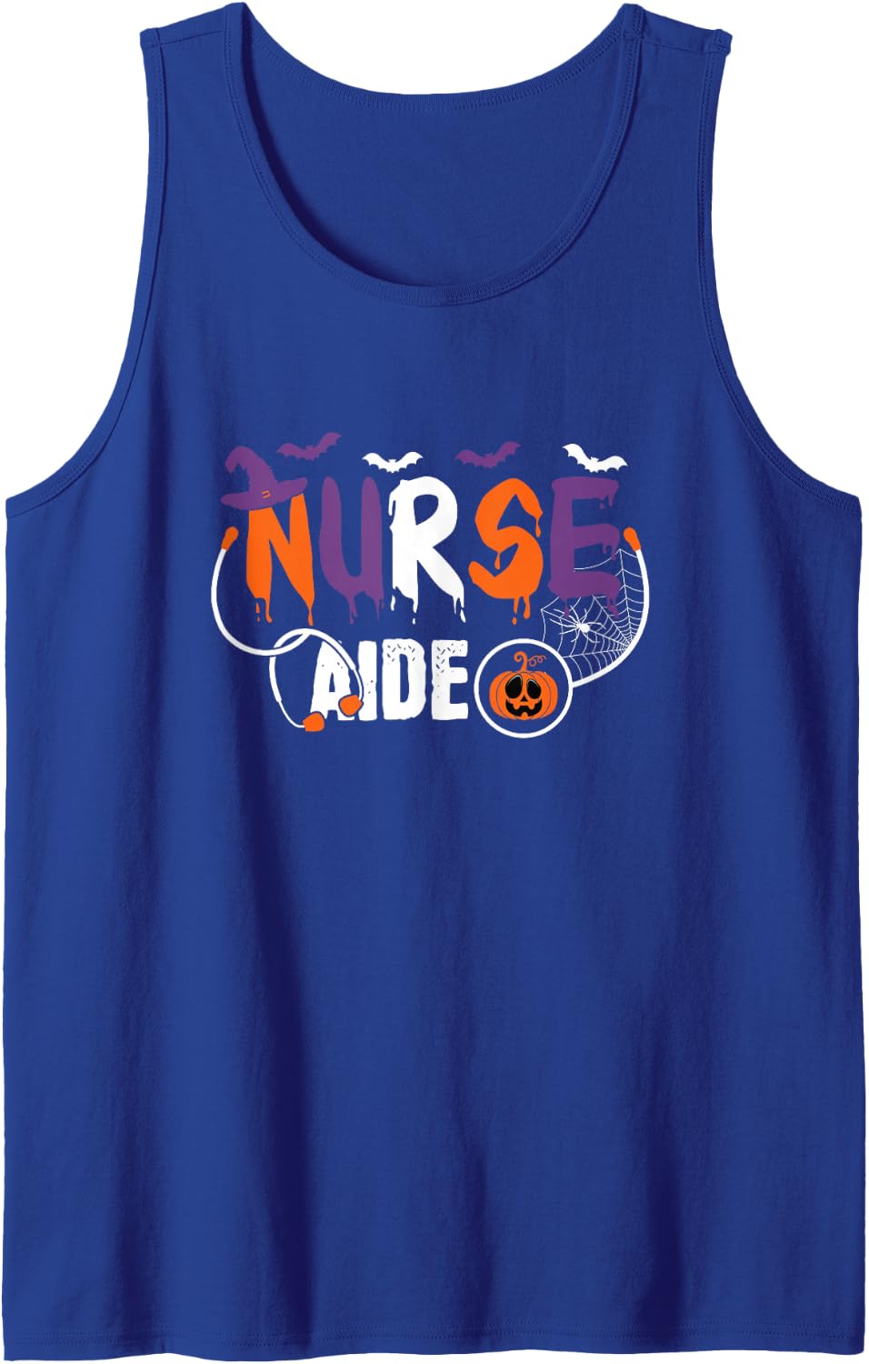 Nurse Aide Halloween Stethoscope Pumpkin Fall for Men Women Sleeveless Tank Top - Royal Blue