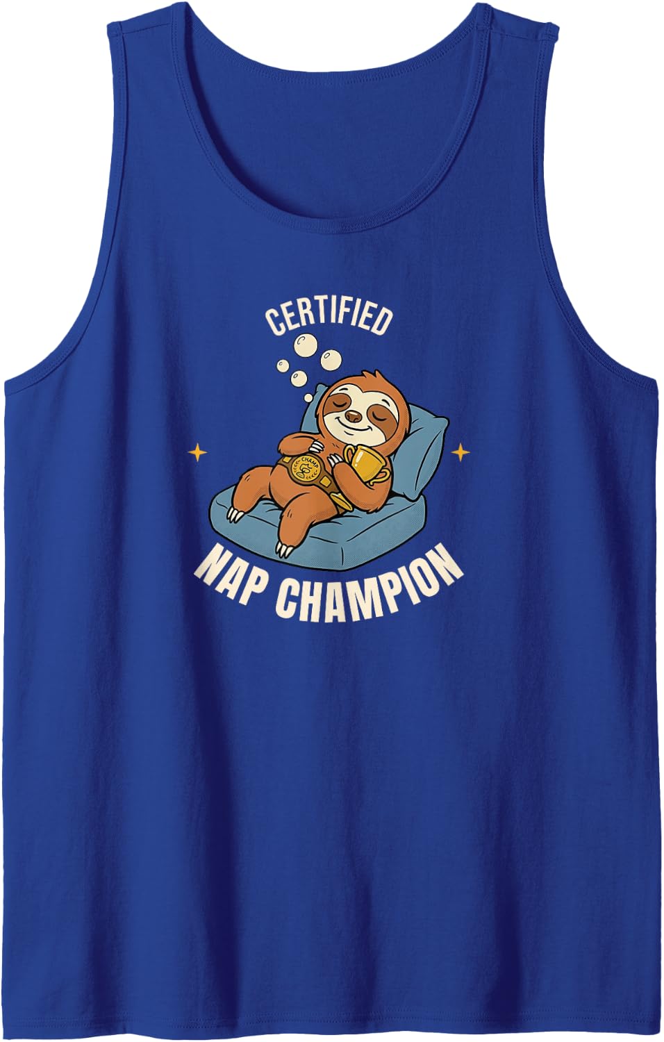 Certified Nap Champion Funny Sleeping Sloth Lazy Day Humor Sleeveless Tank Top - Royal Blue