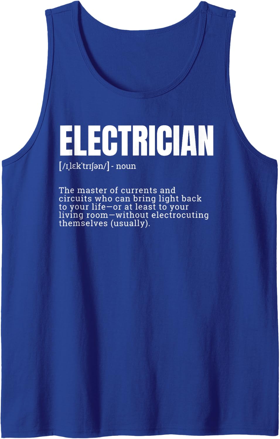 Funny Electrician Dictionary Definition Sleeveless Tank Top - Royal Blue