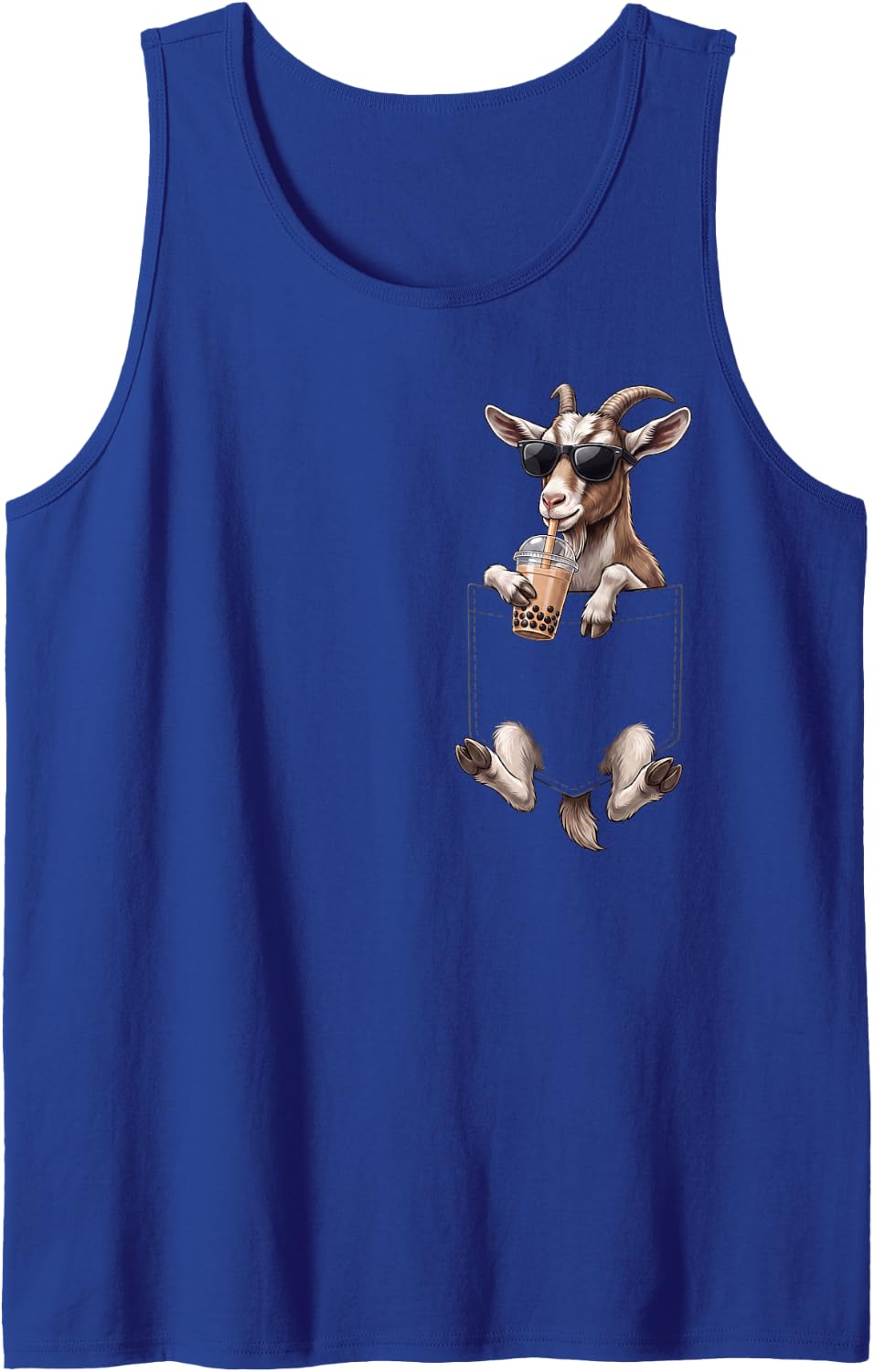 Goat Pocket Drinking Bubble Tea Boba Tea Lover Sleeveless Tank Top - Royal Blue