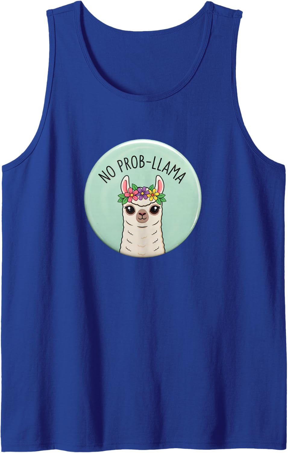 No Prob-Llama Pun Llama with Blooms Design Tank Top - Royal Blue
