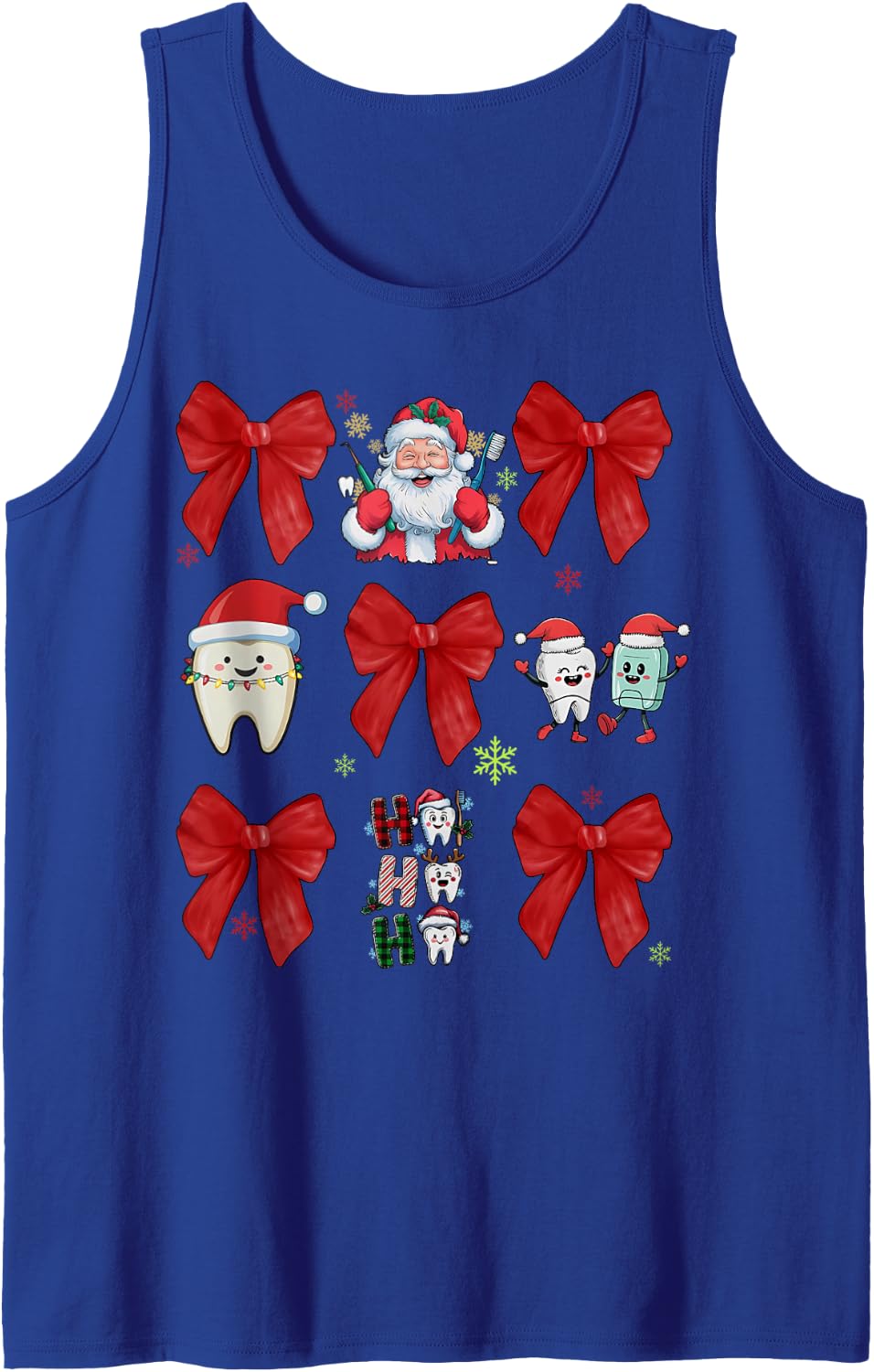 Christmas Coquette Bow Dental Dentist Hygienist Santa Tooth Sleeveless Tank Top - Royal Blue