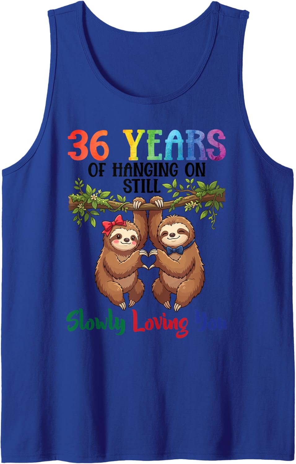 36 Years of Hanging On Still Slowly Loving You Sloth Couples Sleeveless Tank Top - Royal Blue