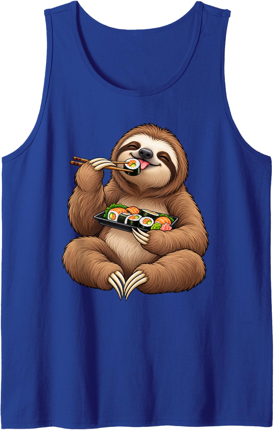 Sloth Eating Sushi Sleeveless Tank Top - Royal Blue