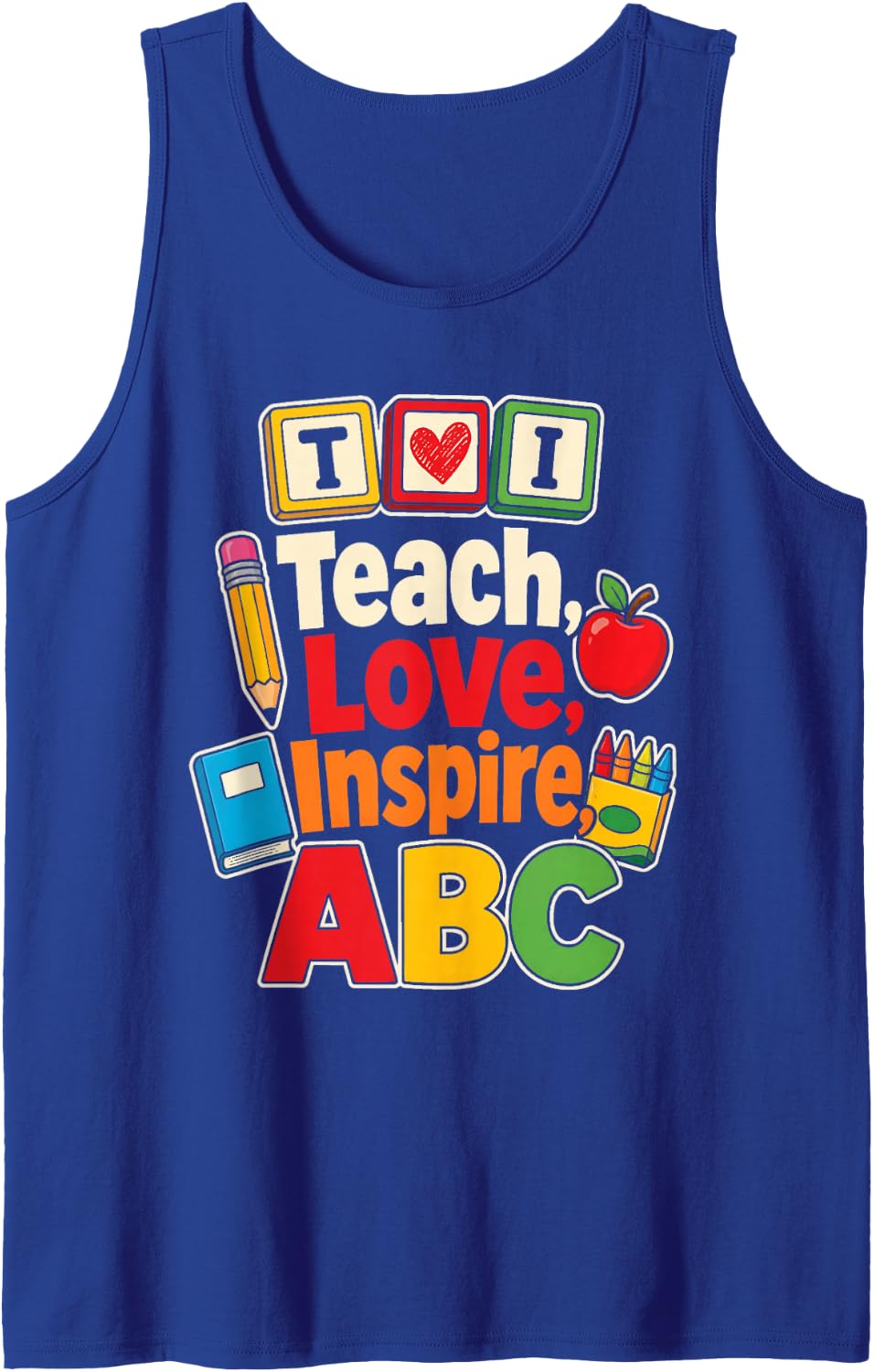 Elementary Teacher Gift Teach Love Inspire ABC Alphabet Sleeveless Tank Top - Royal Blue