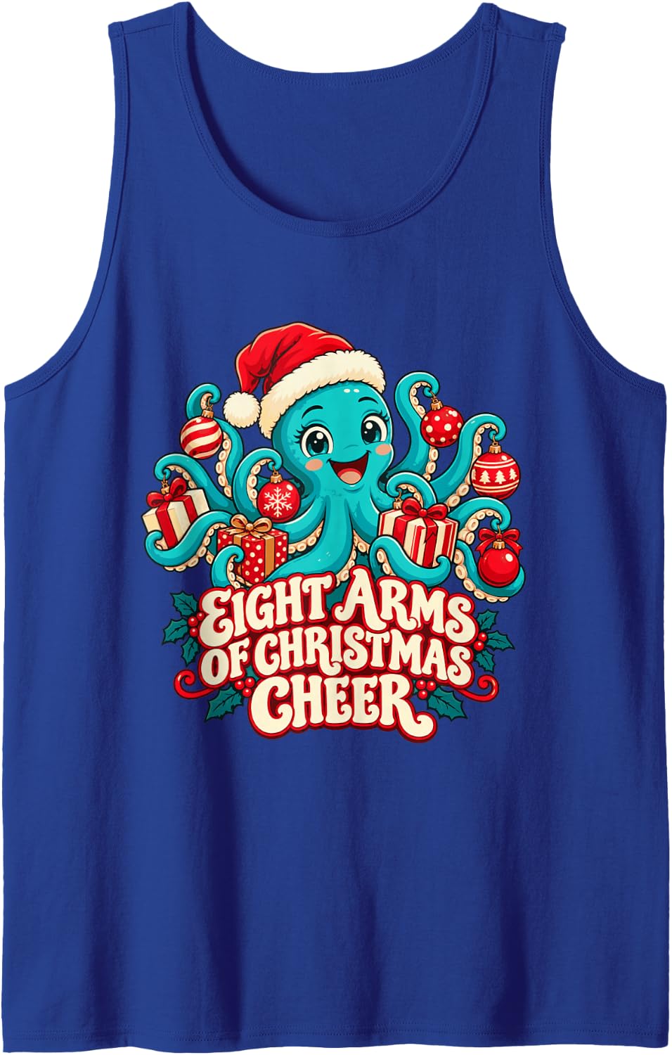 Christmas Octopus with Ornaments and Presents Sleeveless Tank Top - Royal Blue
