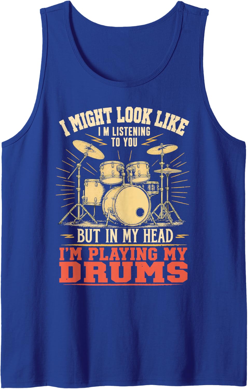 Funny Drummer Percussion Drum Kit Vintage Drumming Sleeveless Tank Top - Royal Blue