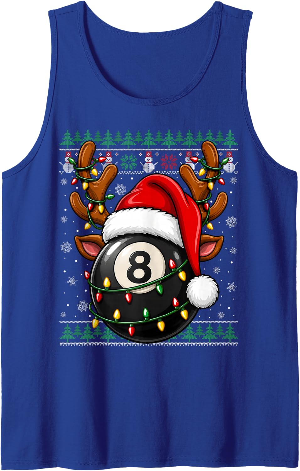 Billiards 8 Ball Christmas Lights Ugly Sweater Festive Xmas Tank Top - Royal Blue