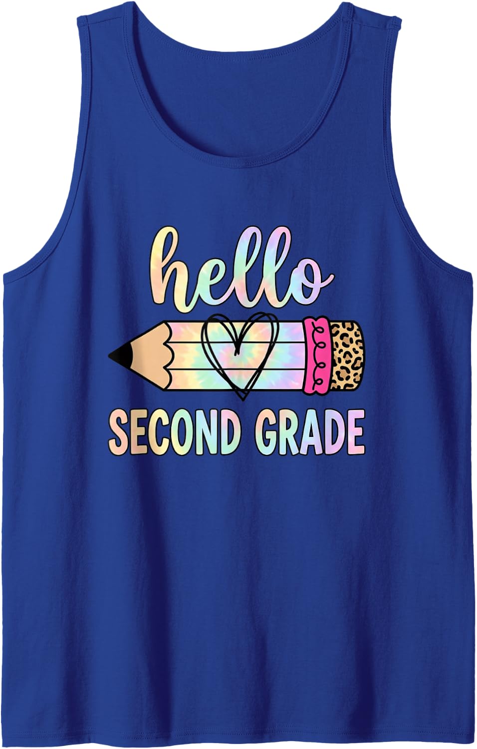 Hello Second Grade Back to School Teacher Tie Dye Pencil Sleeveless Tank Top - Royal Blue