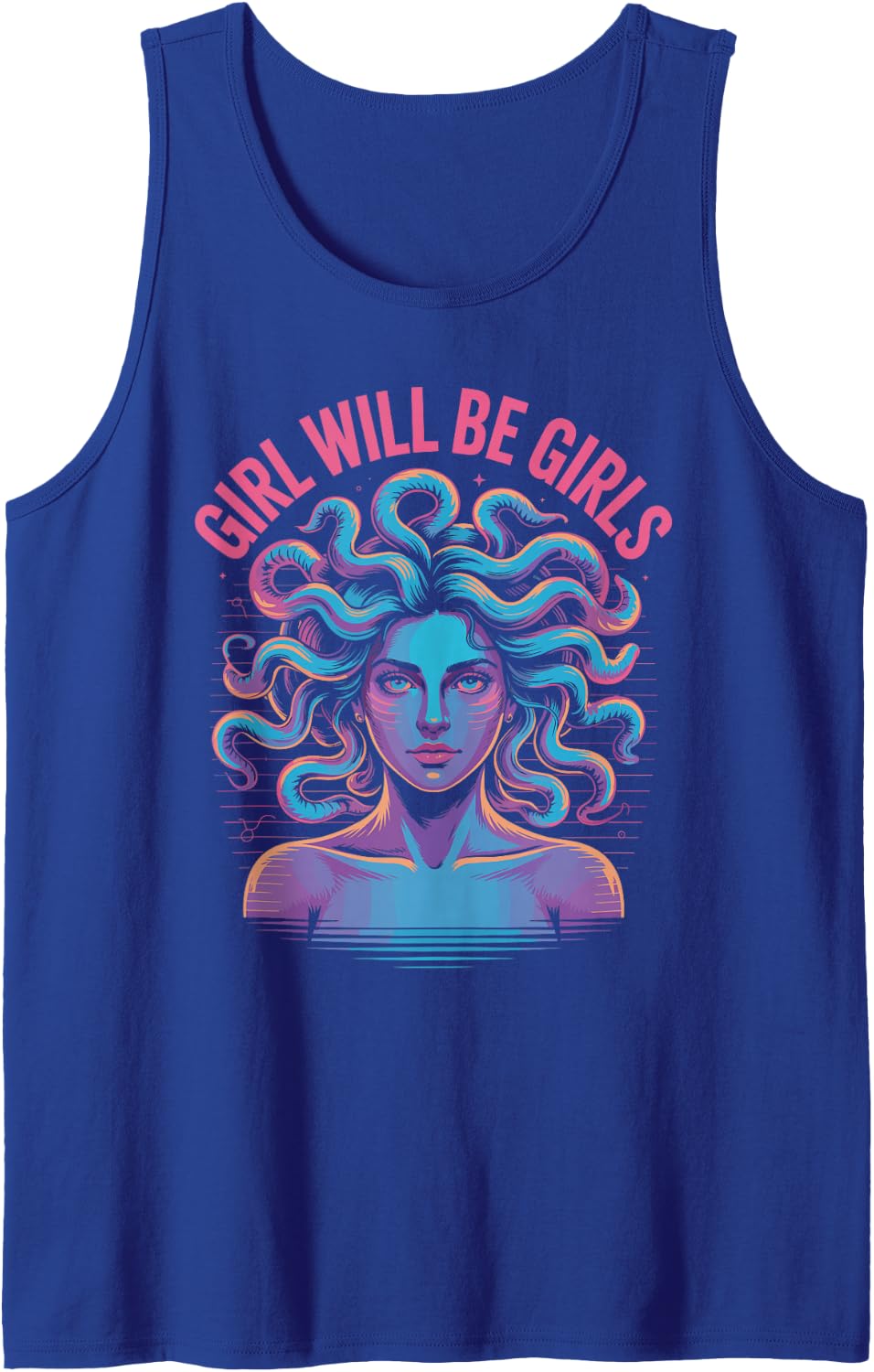 Cyberpunk Medusa Empowerment Graphic Tank Top - Royal Blue