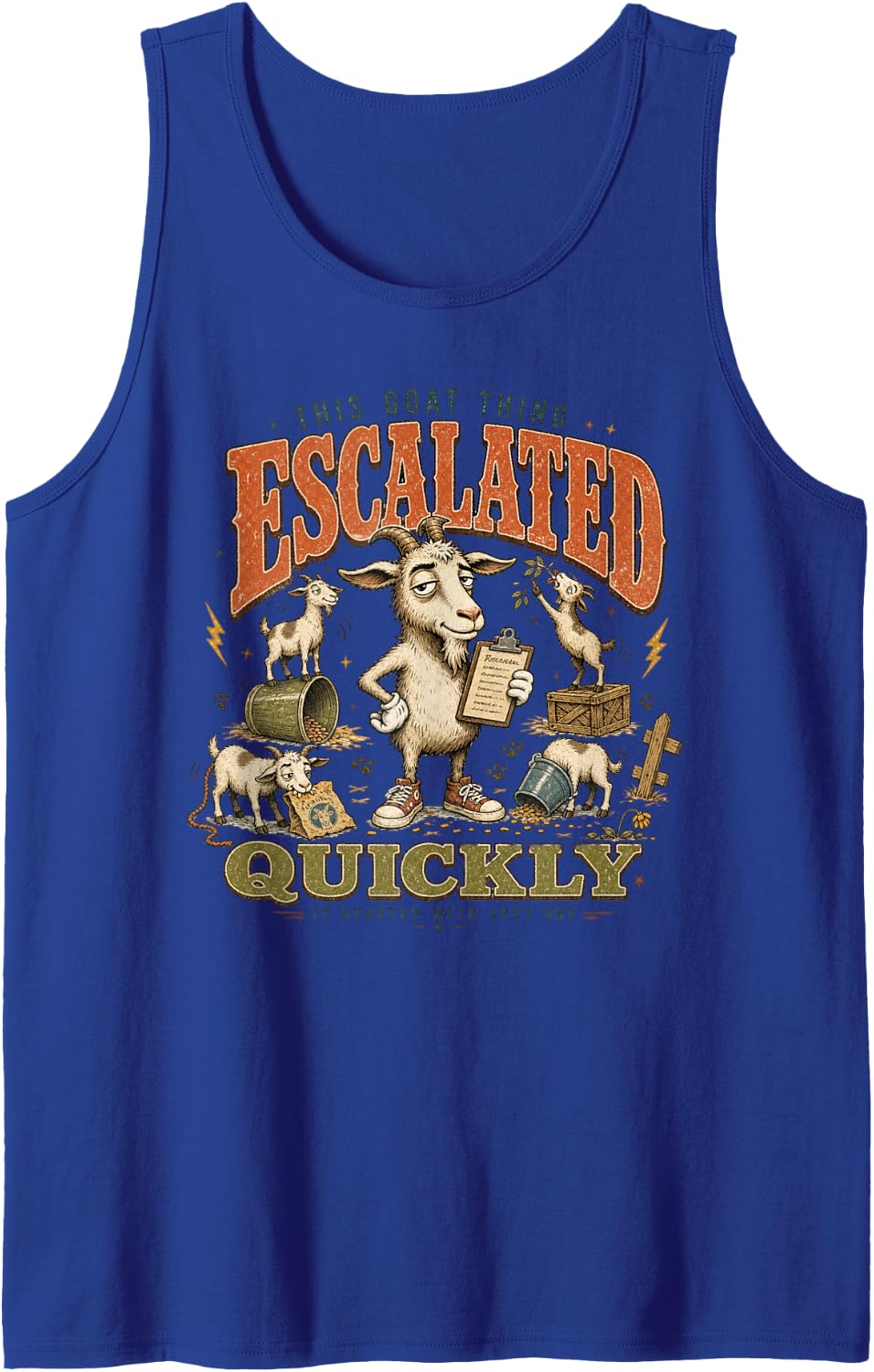 This Goat Thing Escalated Quickly Funny Goats Sleeveless Tank Top - Royal Blue