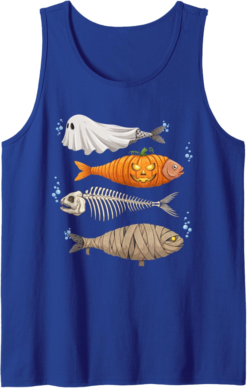 Trout Fish Ghost Pumpkin Skeleton Mummy Halloween Tank Top - Royal Blue