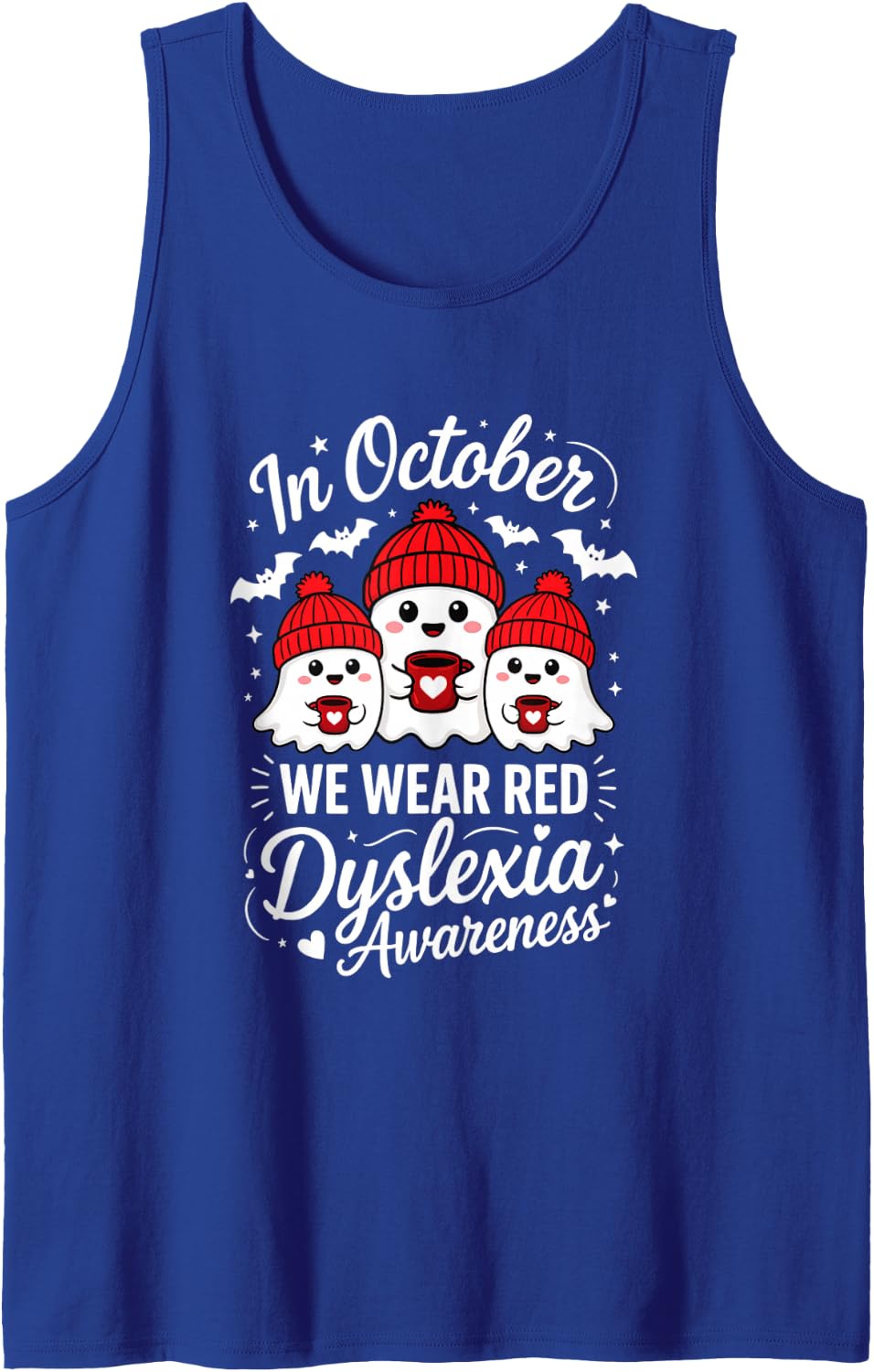 in October We Wear Red Dyslexia Awareness Sleeveless Tank Top - Royal Blue