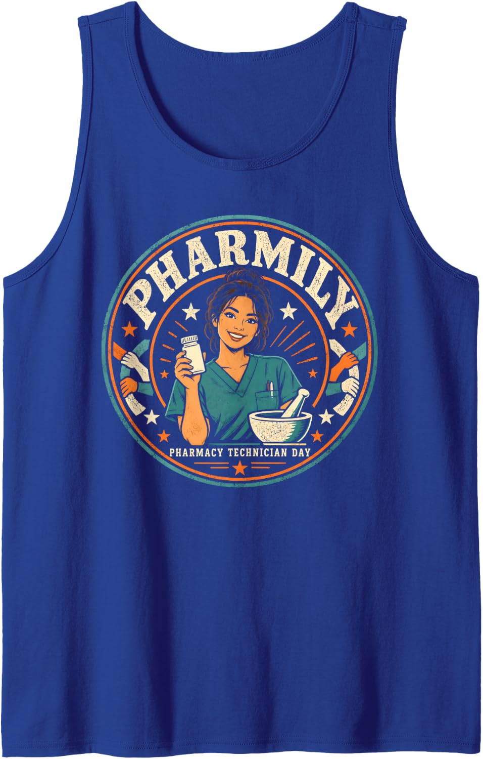 Pharmacy Technician Day Retro Pharmily Tech Sleeveless Tank Top - Royal Blue
