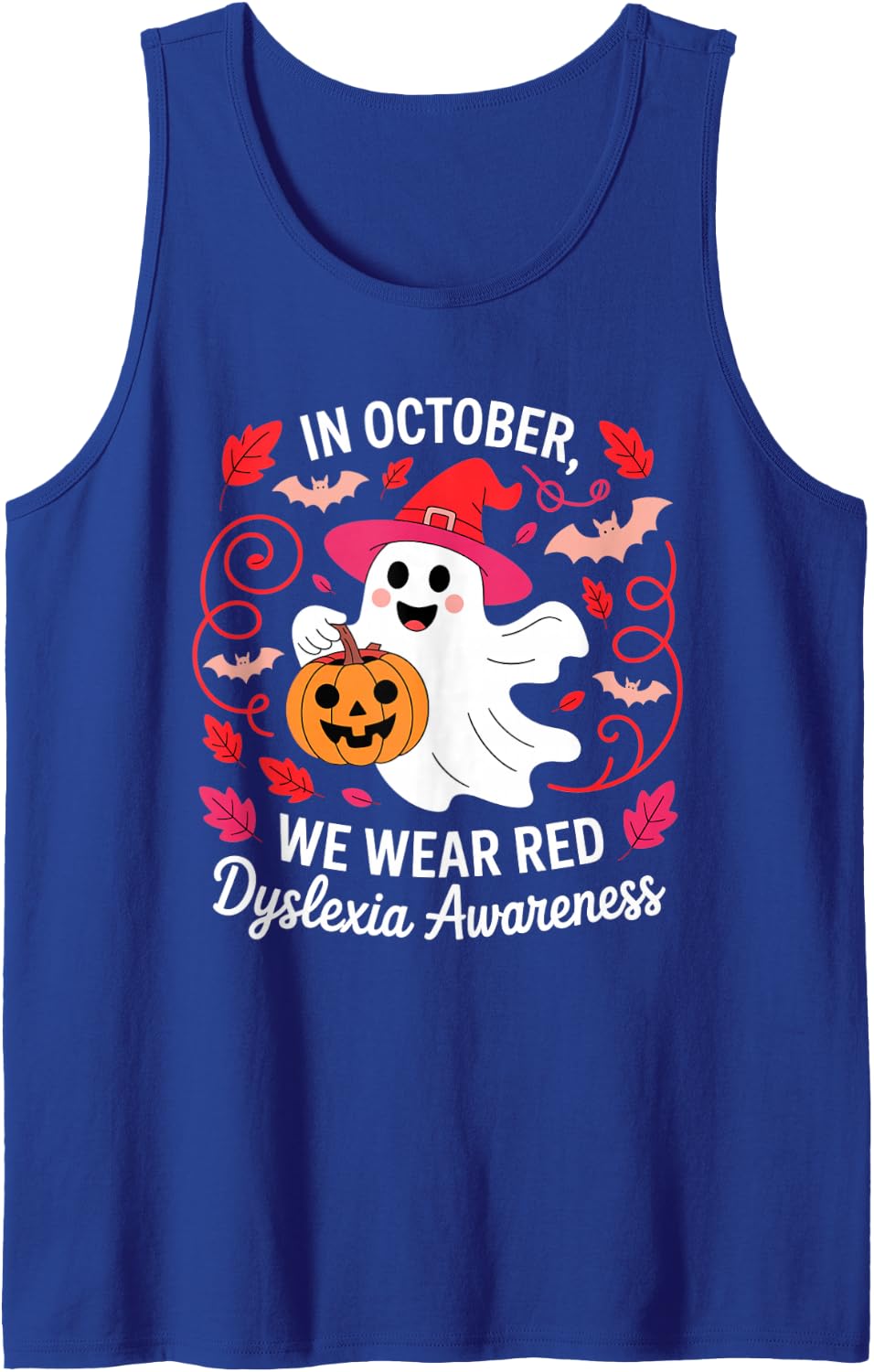 in October We Wear Red Dyslexia Awareness Ghost Sleeveless Tank Top - Royal Blue