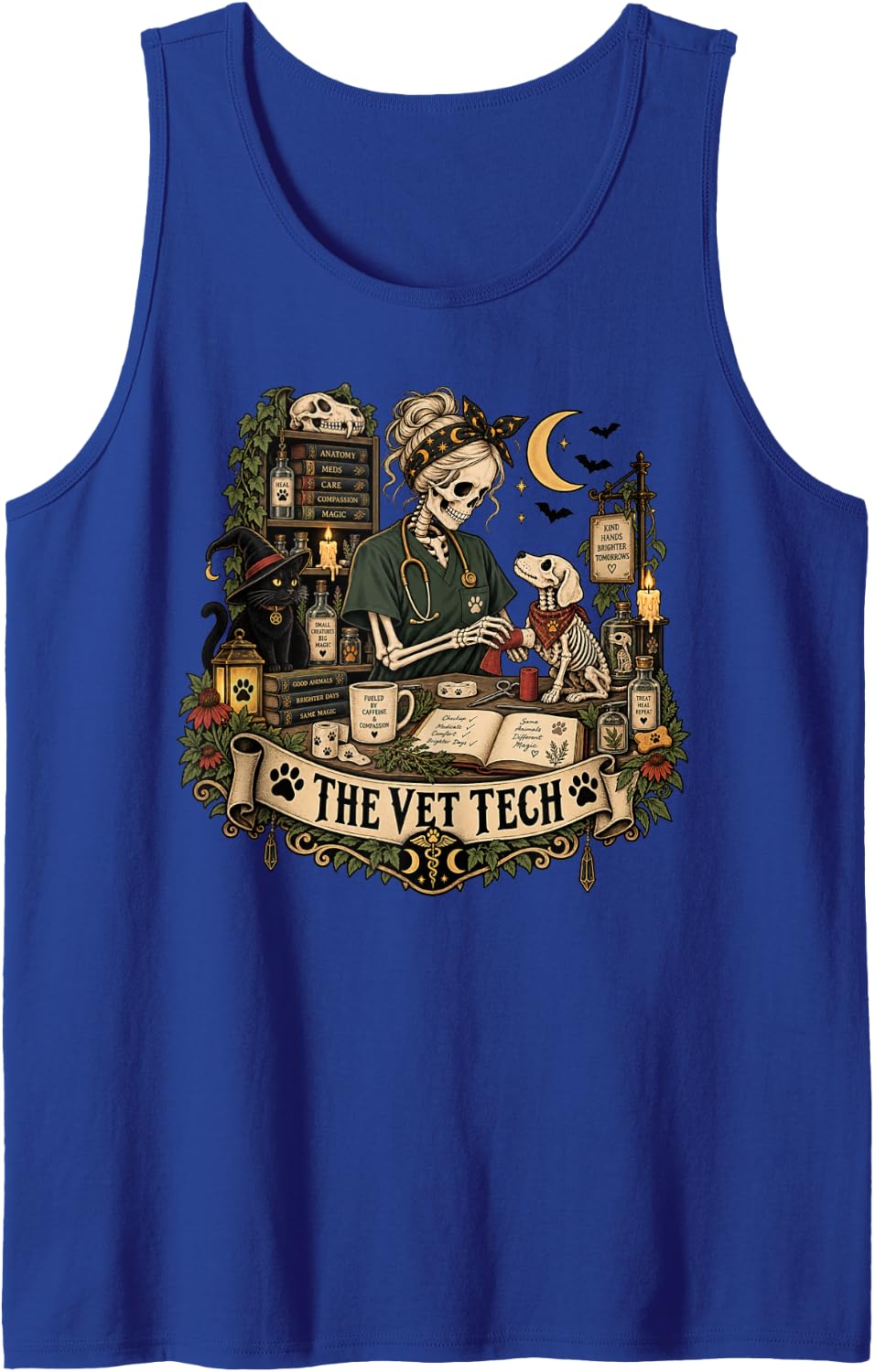 Skeleton Stethoscope Veterinarian The Vet Tech Sleeveless Tank Top - Royal Blue