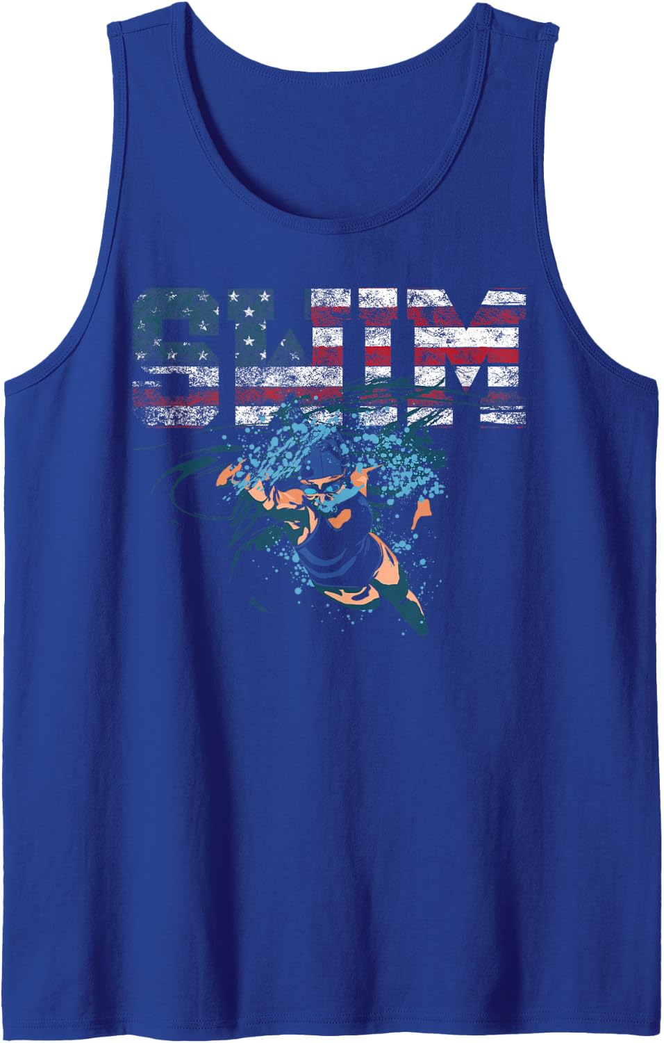 Swimming USA Flag American Vintage US Swimmer Sleeveless Tank Top - Royal Blue
