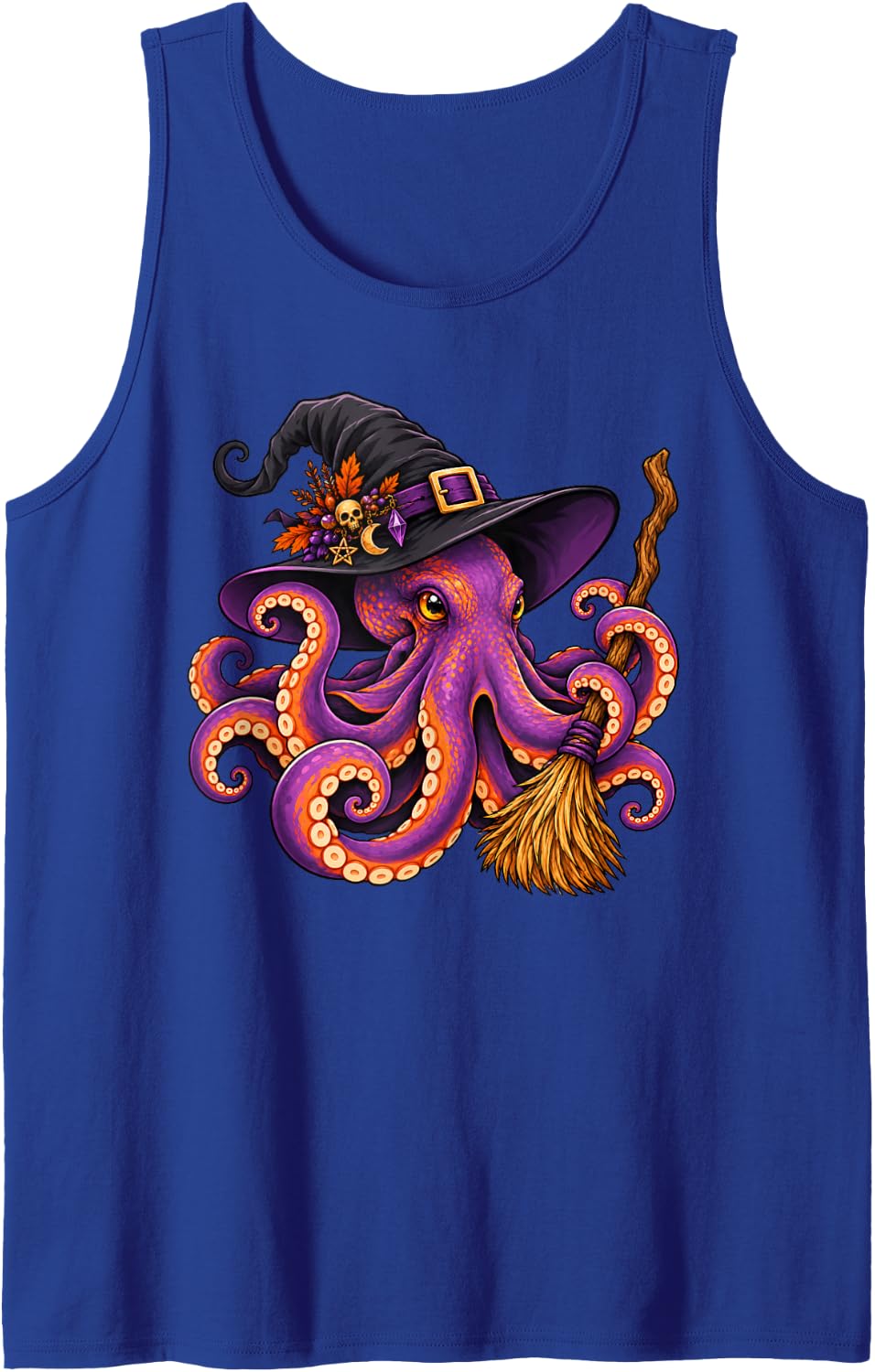 Octopus Dressed As A Witch Halloween Sleeveless Tank Top - Royal Blue