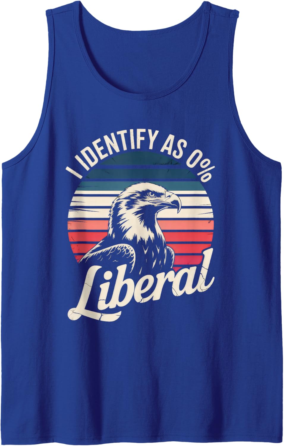 I Identify As Zero Percent Liberal Bald Eagle Retro Sunset Sleeveless Tank Top - Royal Blue