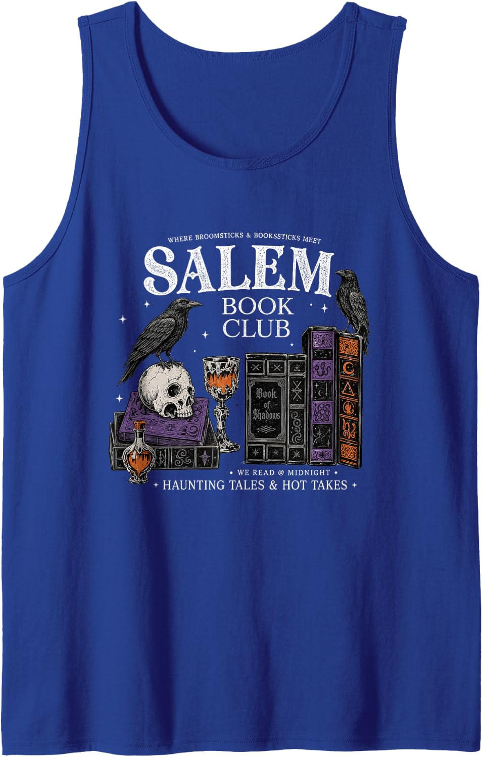 Salem Book Club Witchy Gothic Reader Halloween Sleeveless Tank Top - Royal Blue