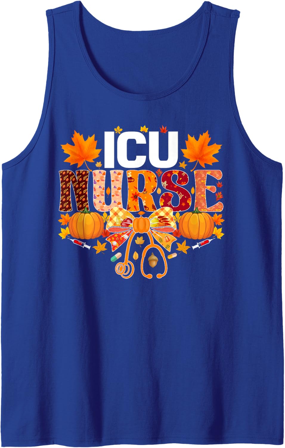 ICU Nurse Thanksgiving Fall Autumn Pumpkin Nursing Sleeveless Tank Top - Royal Blue
