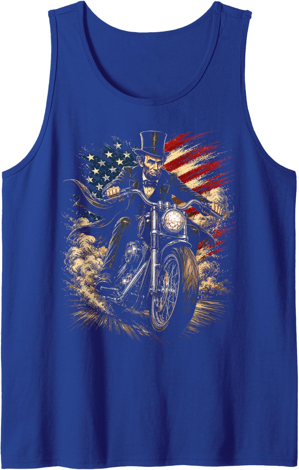 President Abraham Abe Lincoln Riding a Motorcycle Design Tank Top - Royal Blue