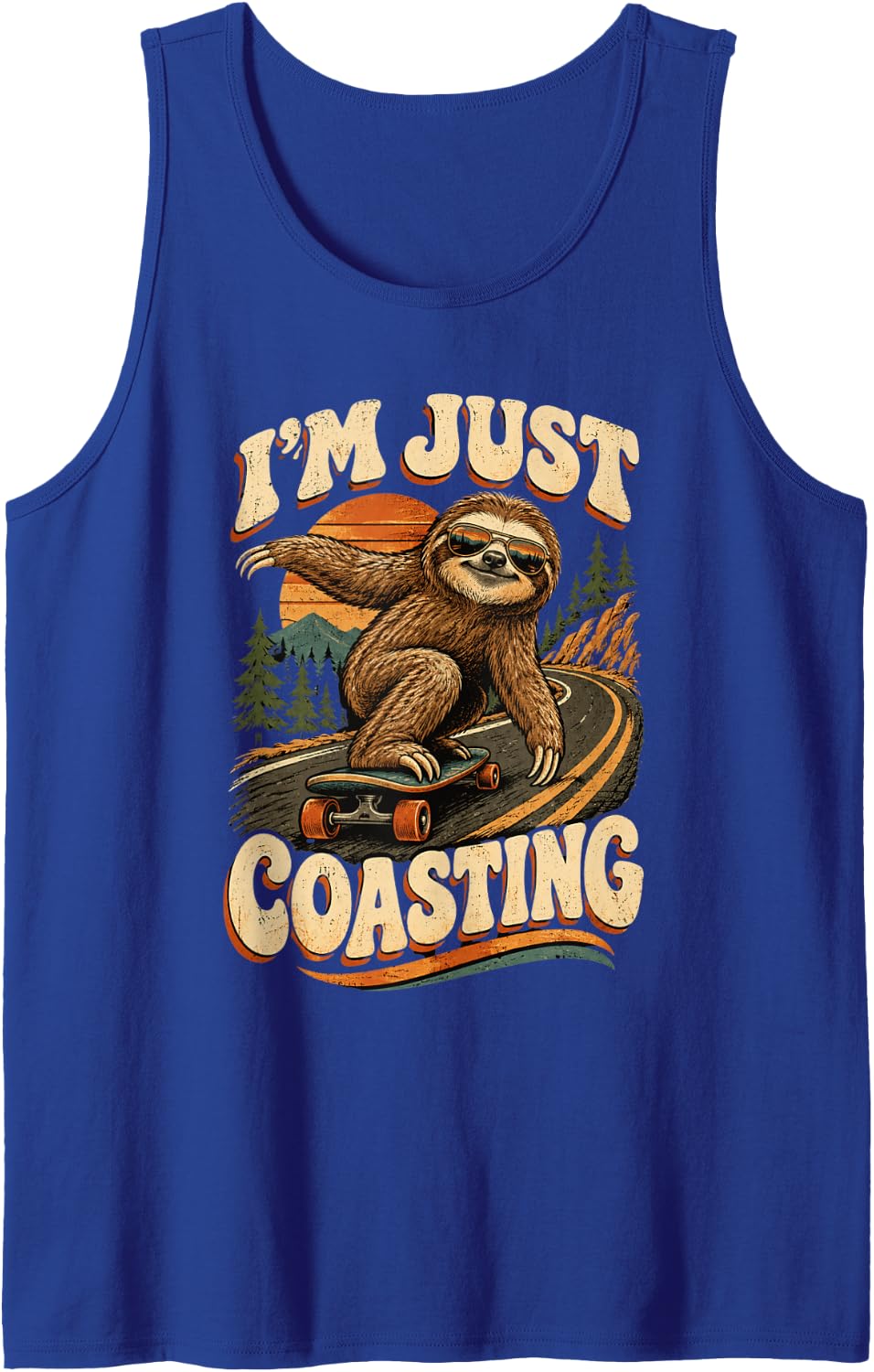I'm Just Coasting Funny Sloth Skateboard Retro Design Sleeveless Tank Top - Royal Blue