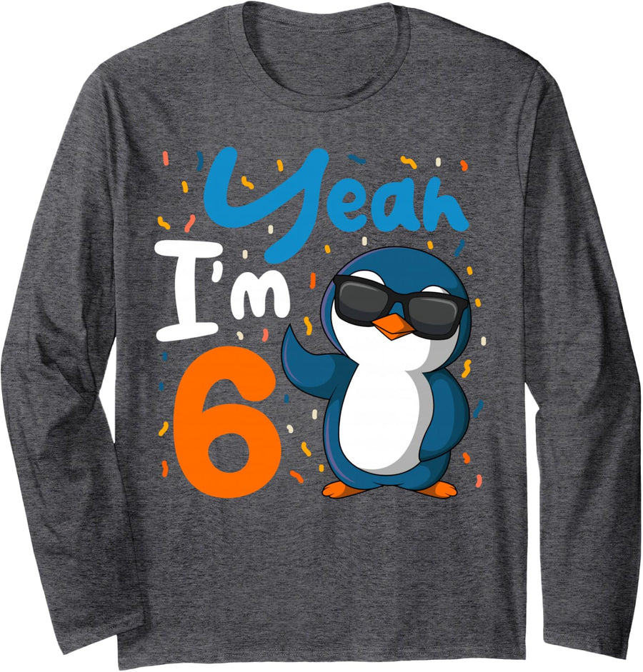 Penguin 6th Birthday Ice Party Lover Cool Arctic Celebrant Long Sleeve T-Shirt - Adult Unisex Dark Heather Grey