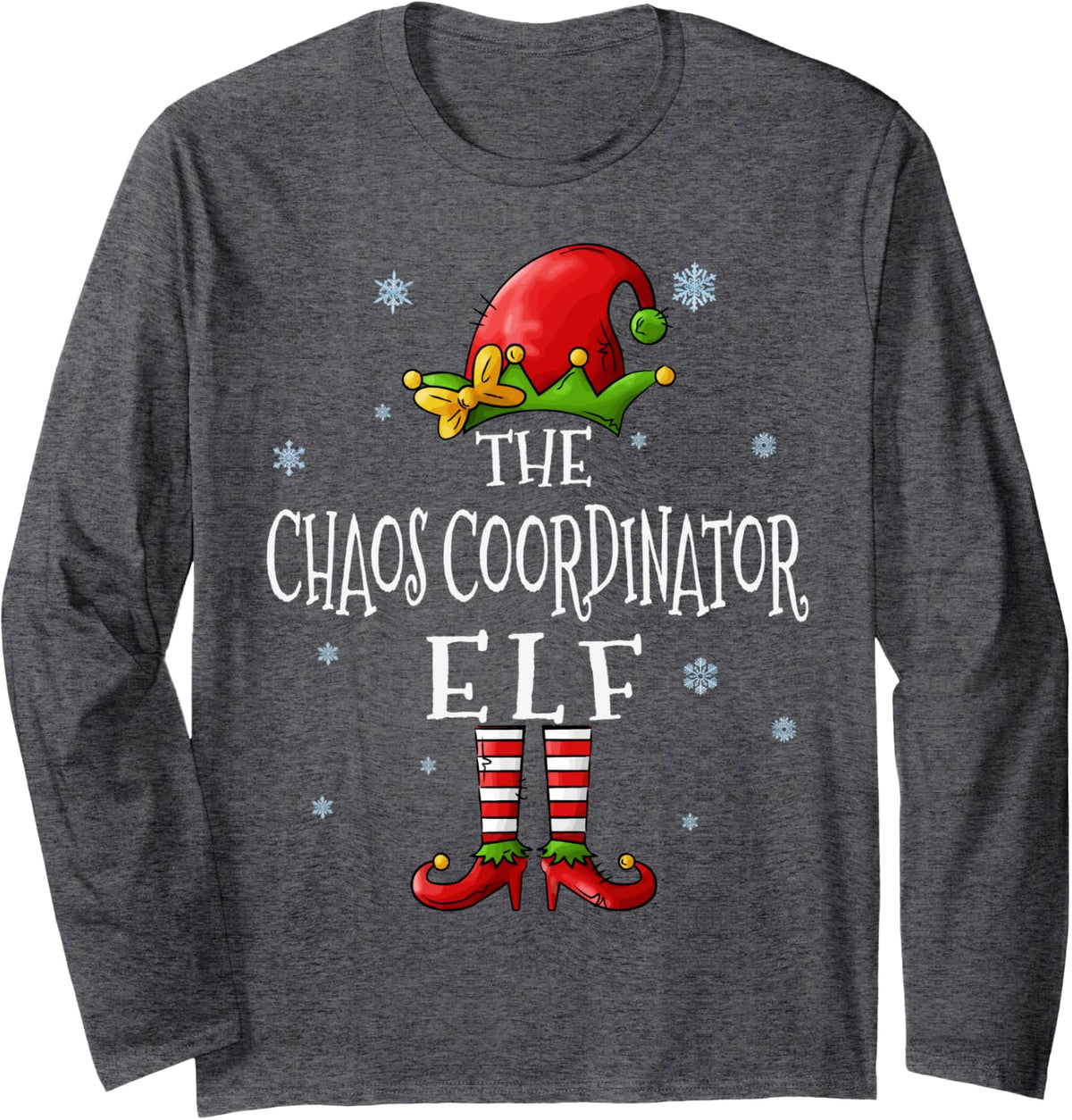 The Chaos Coordinator Elf Squad Funny Matching Christmas Long Sleeve T-Shirt - Adult Unisex Dark Heather Grey
