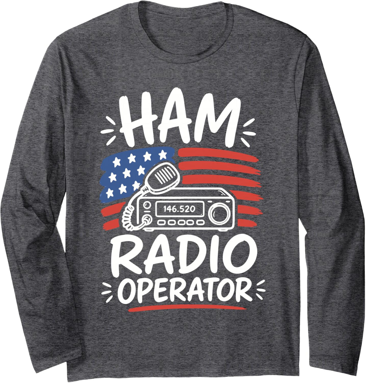 American Ham Radio Operator Long Sleeve T-Shirt - Adult Unisex Dark Heather Grey