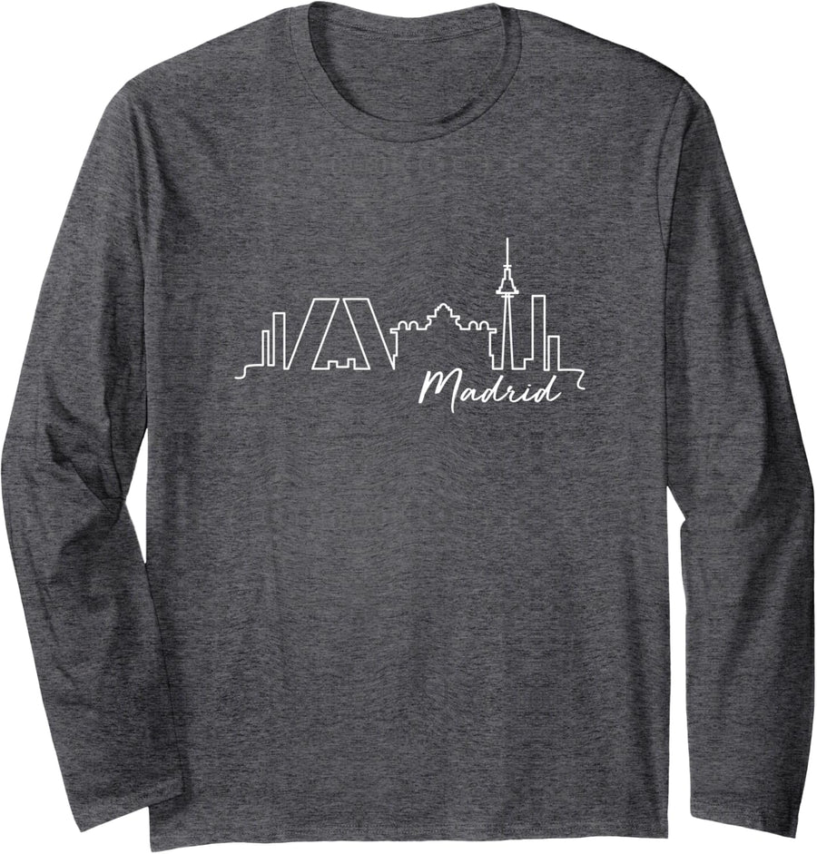 Signature Madrid City Skyline - Spain Souvenir Long Sleeve T-Shirt - Adult Unisex Dark Heather Grey
