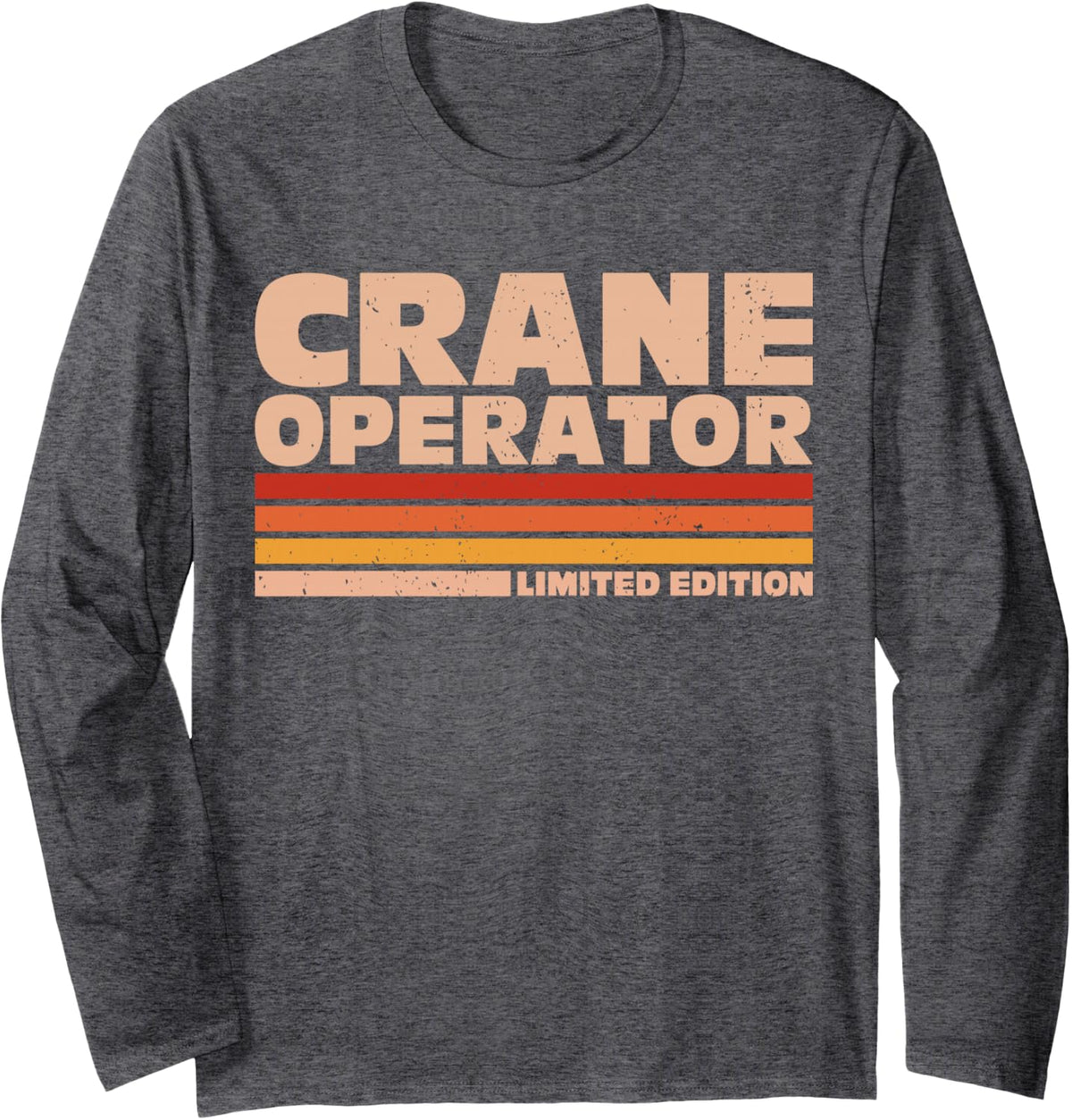 Crane Operator Retro Sunrise Long Sleeve T-Shirt - Adult Unisex Dark Heather Grey