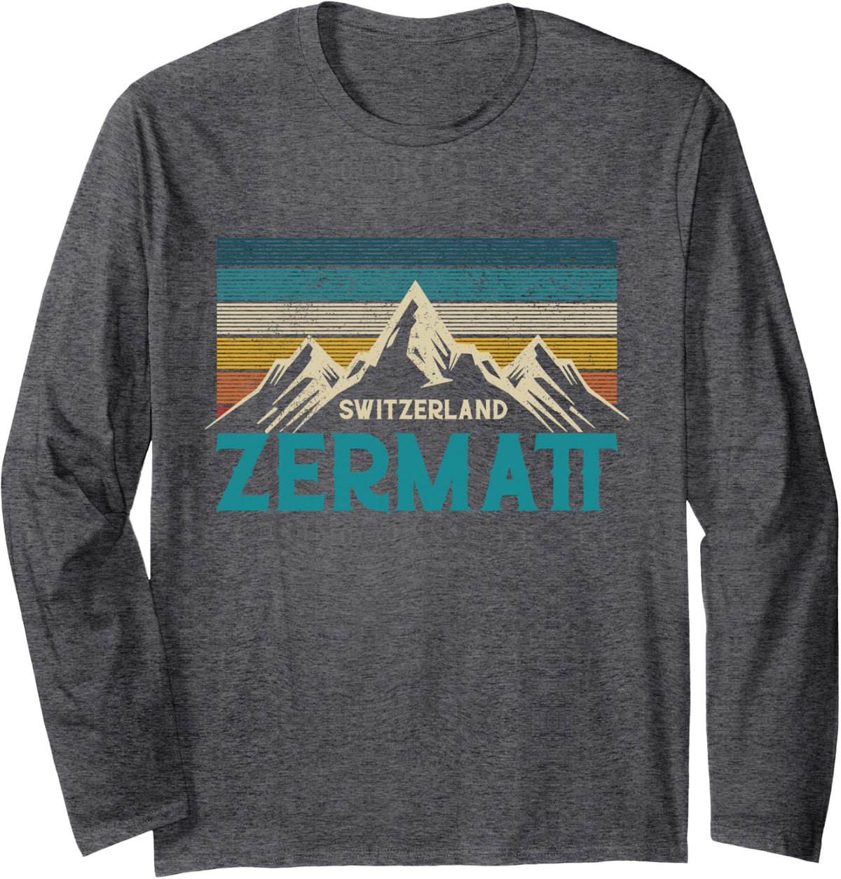 Zermatt Switzerland Vintage Mountains Ski Souvenir Gift Long Sleeve T-Shirt - Adult Unisex Dark Heather Grey