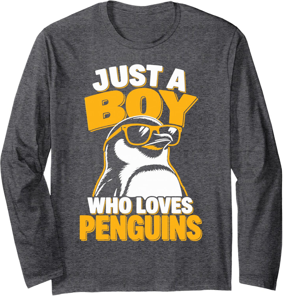 Boy Penguin Lover Man Dad Penguins Long Sleeve T-Shirt - Adult Unisex Dark Heather Grey