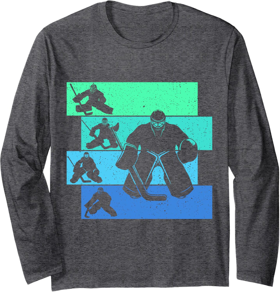 Ice Hockey Goalie Hockey Player Kids Boys Youth Men Long Sleeve T-Shirt - Adult Unisex Dark Heather Grey