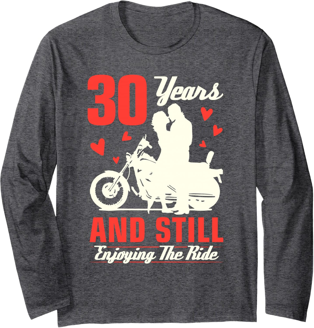 30th Wedding Anniversary Enjoying Ride Motorbike Couple Long Sleeve T-Shirt - Adult Unisex Dark Heather Grey