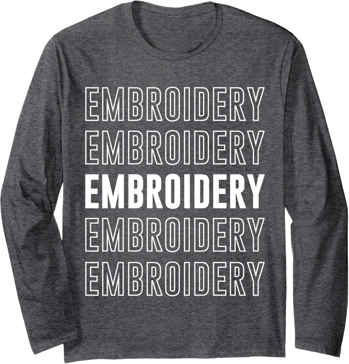 Embroidery Long Sleeve T-Shirt - Adult Unisex Dark Heather Grey