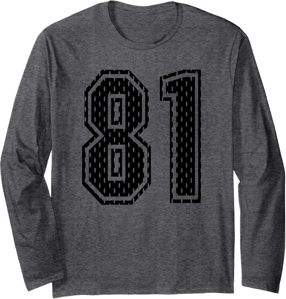 Black Number 81 Sports Fan #81 Jersey Shirt Team Player Long Sleeve T-Shirt - Adult Unisex Dark Heather Grey