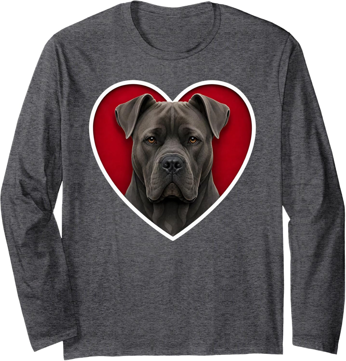 Gray Cane Corso Heart Long Sleeve T-Shirt - Adult Unisex Dark Heather Grey