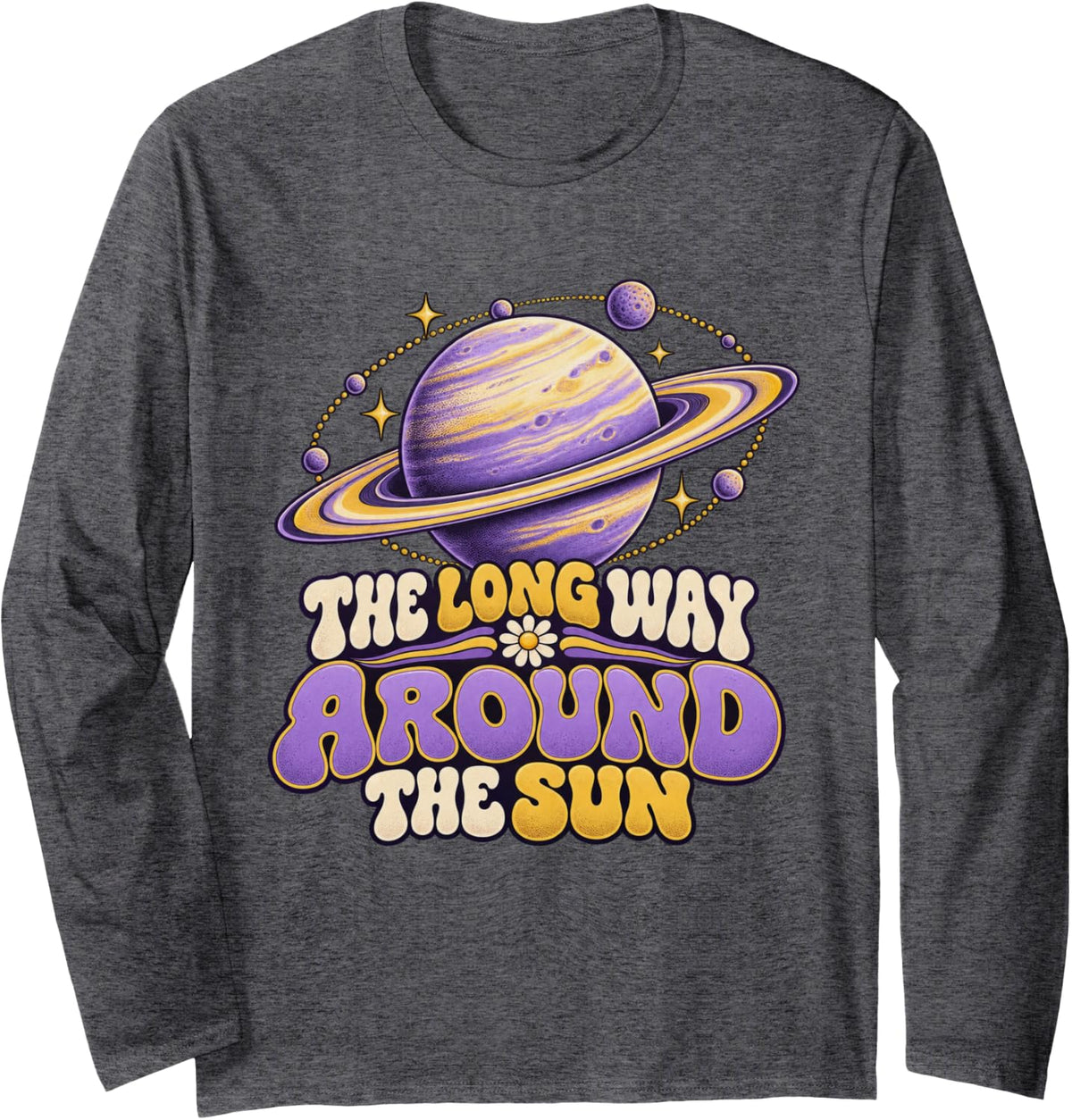 The Long Way Around The Sun Psychedelic Space Long Sleeve T-Shirt - Adult Unisex Dark Heather Grey