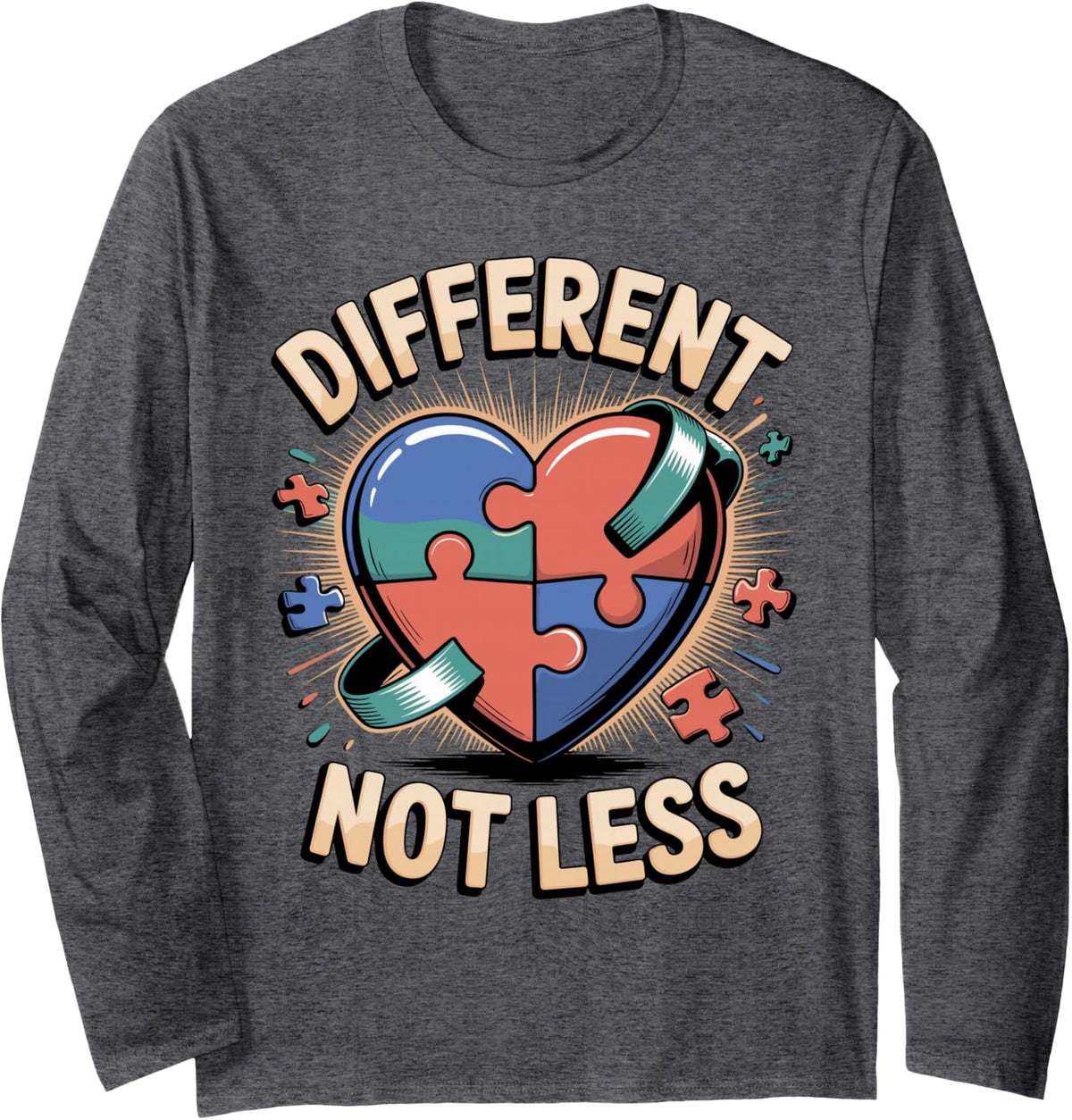 Different Not Less Autism Acceptance Neurodiversity Long Sleeve T-Shirt - Adult Unisex Dark Heather Grey