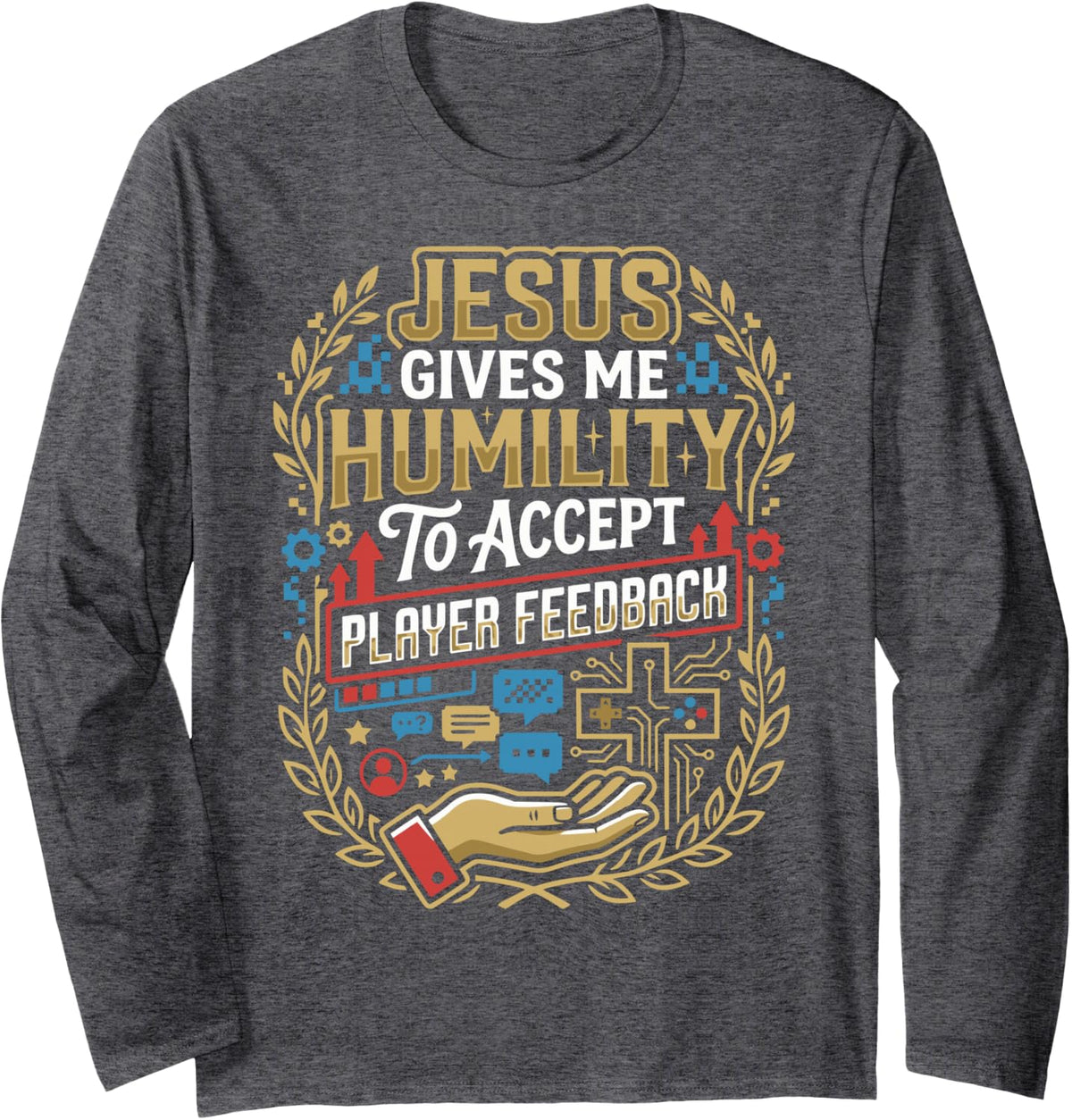 Christian Game Developer Jesus Christ Game Programming Long Sleeve T-Shirt - Adult Unisex Dark Heather Grey