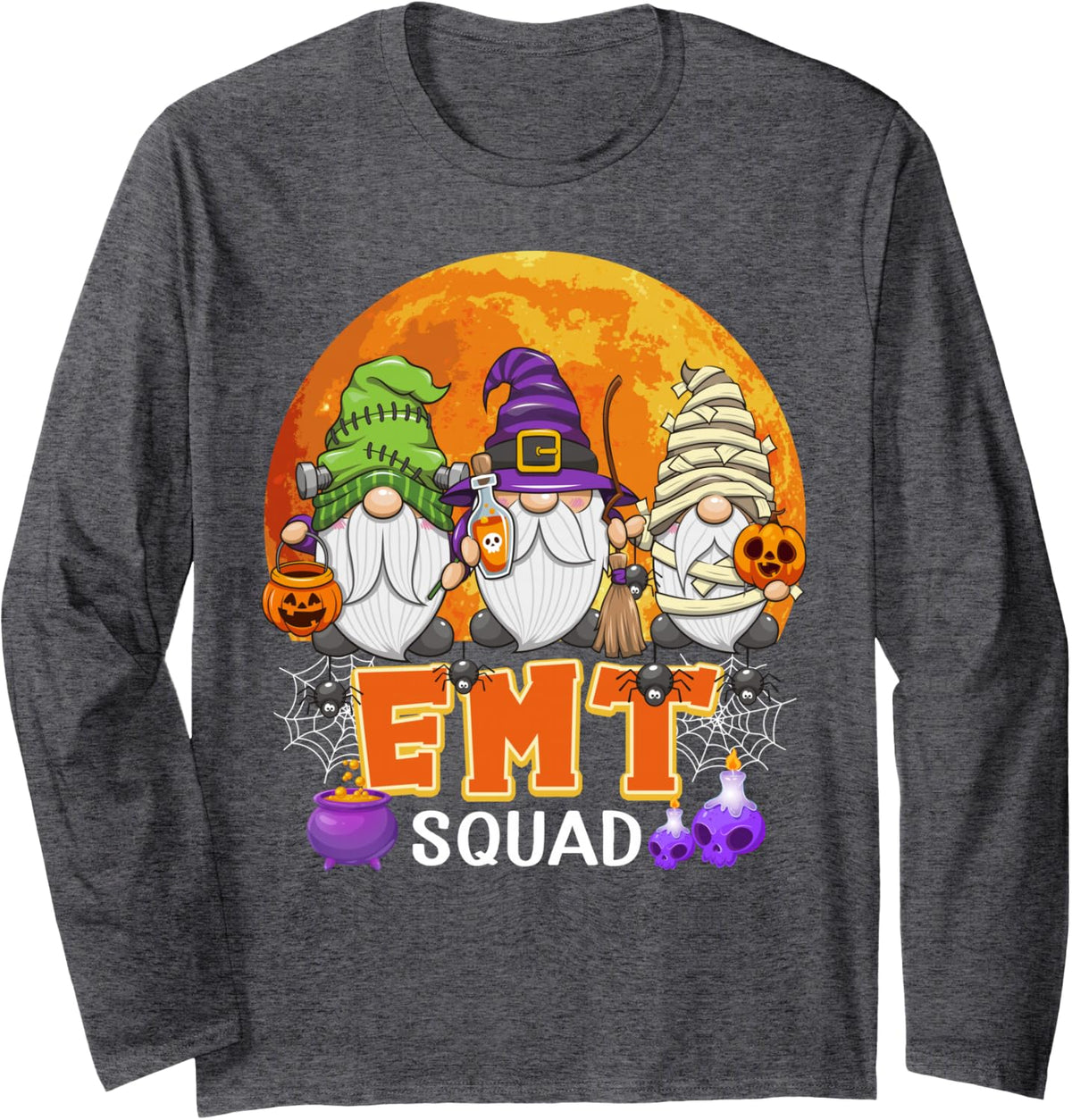 EMT Squad Halloween Emergency Med Tech Gnome Matching Long Sleeve T-Shirt - Adult Unisex Dark Heather Grey