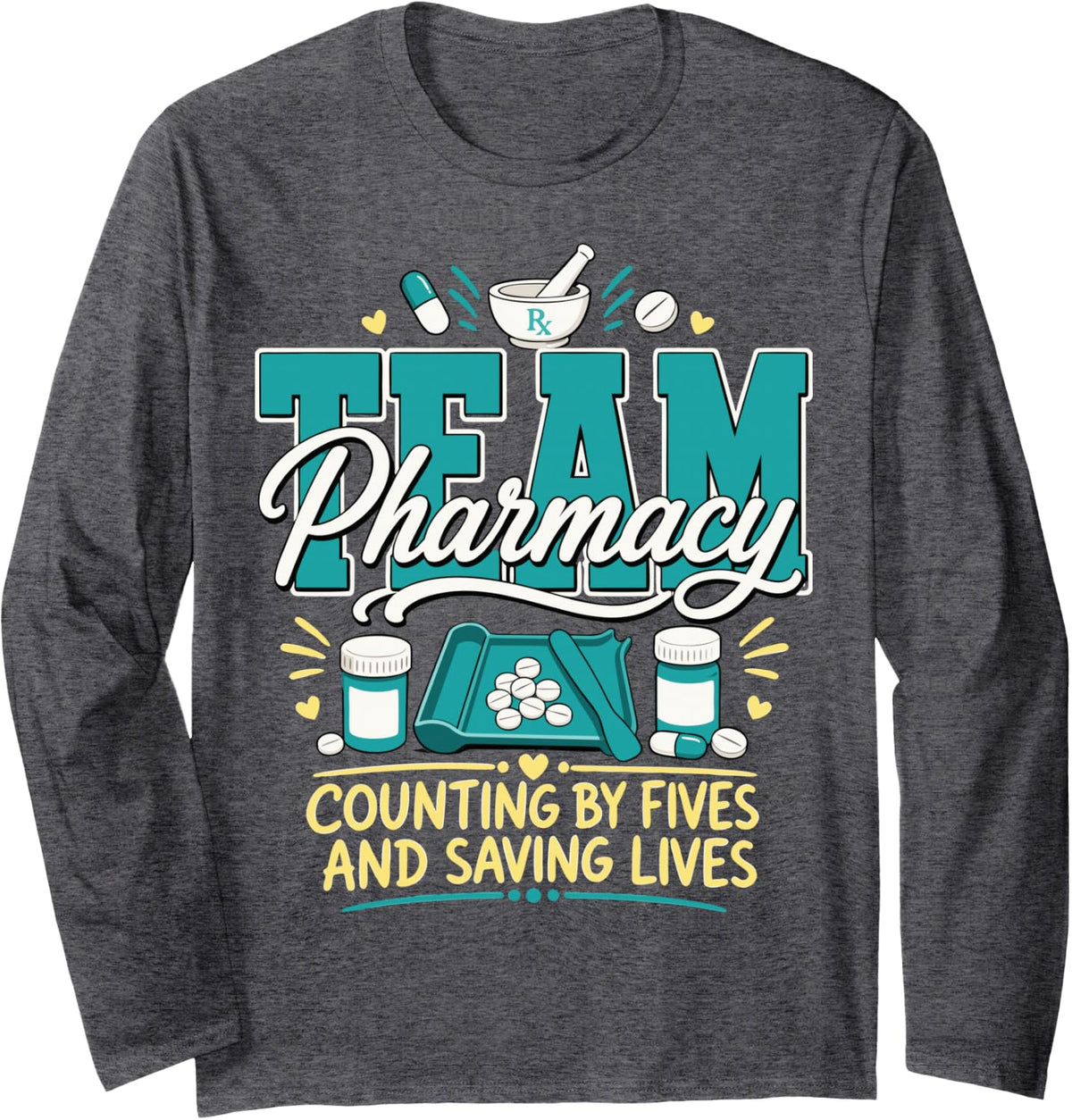 Pharmacy Technician Rx Tech Pharmacy Team Long Sleeve T-Shirt - Adult Unisex Dark Heather Grey