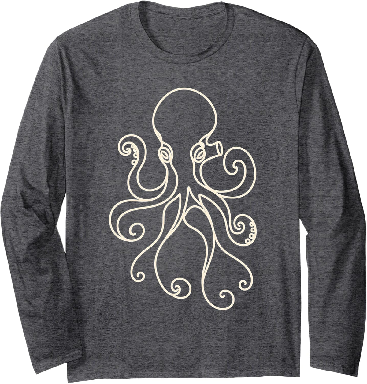 Octopus Single Line Art Minimalist Ocean Animal Long Sleeve T-Shirt - Adult Unisex Dark Heather Grey