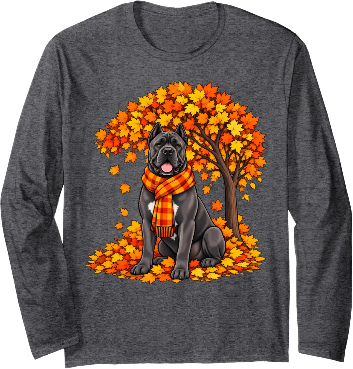Cane Corso Tree Pumpkin Fall Autumn Dog Lover Thanksgiving Long Sleeve T-Shirt - Adult Unisex Dark Heather Grey